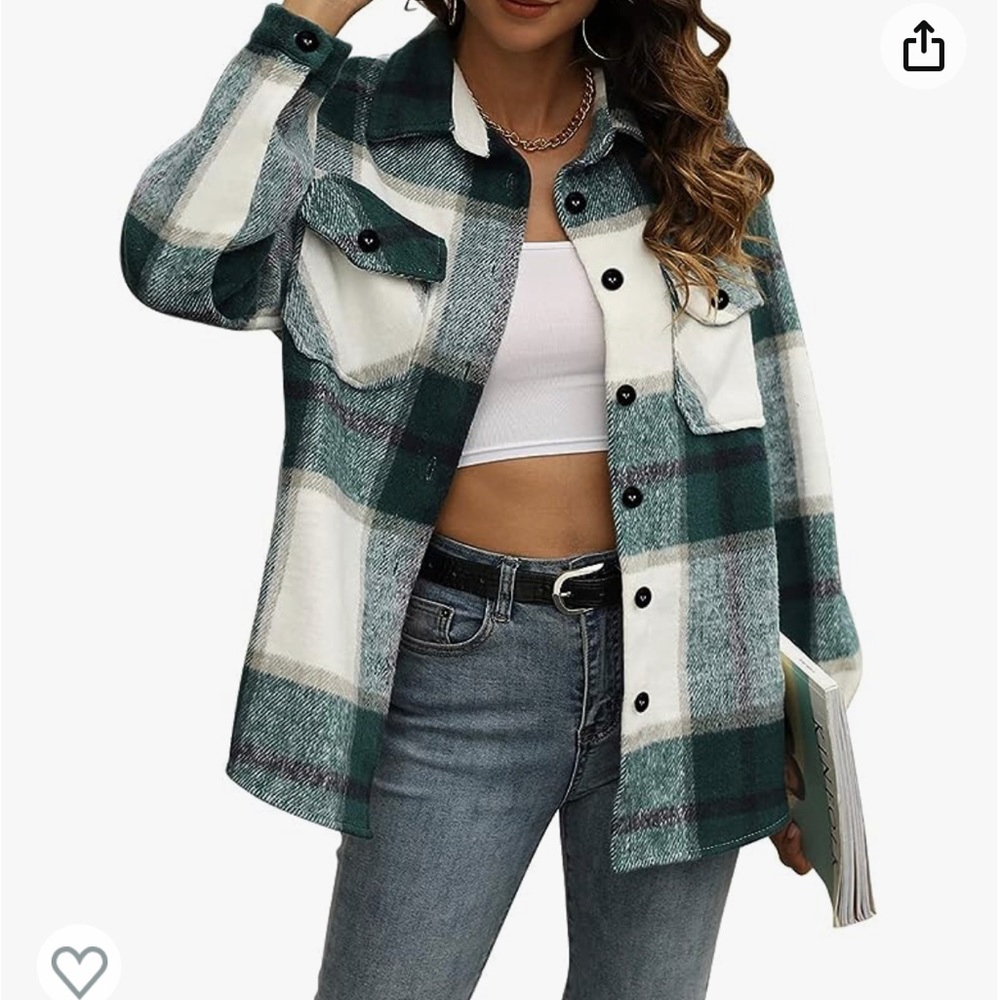 Never worn: green plaid shacket
